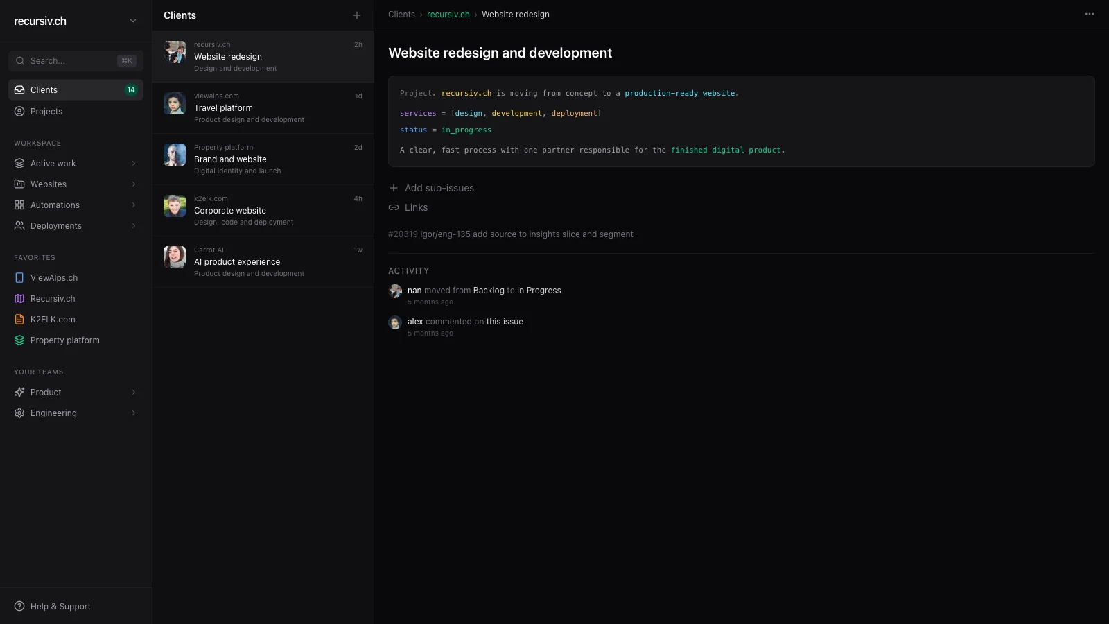 recur OS project workspace preview